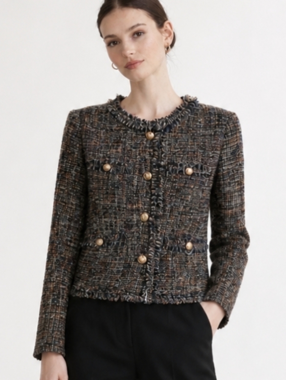 Spanish | Luxury Tweed 4 Gold Tone Buttons Blazer